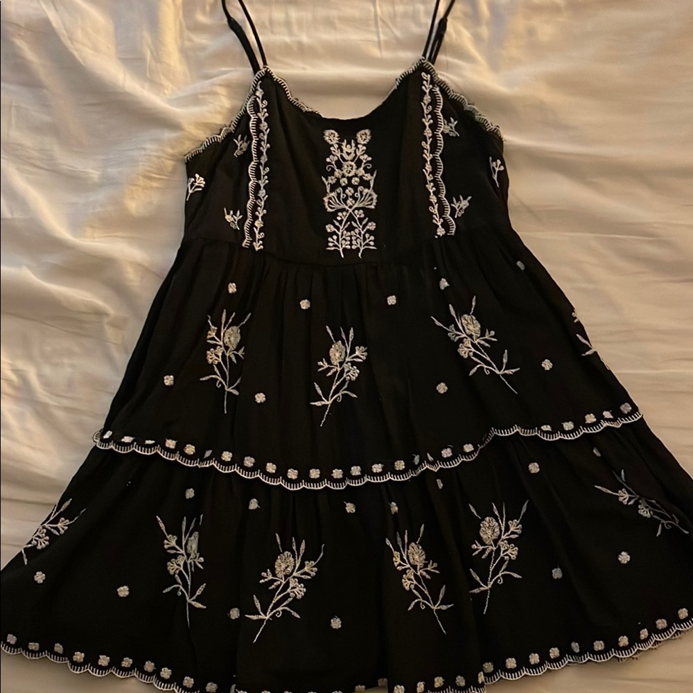 Urban Outfitters Black Floral Embroidered Boho Mini Dress